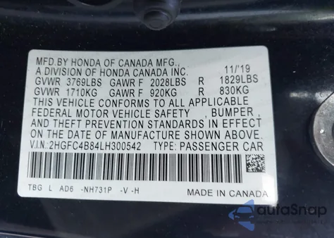 2020 Honda Civic Sport from USA, damaged, VIN 2HGFC4B84LH300542